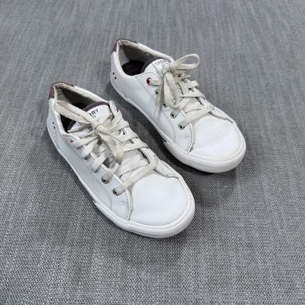 Sperry Kids Crest Vibe White Leather Low Top Sneakers STK262731 Size 1M‎